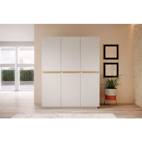 Szafa Nicole 150 cm z półkami - biały mat / złote uchwyty